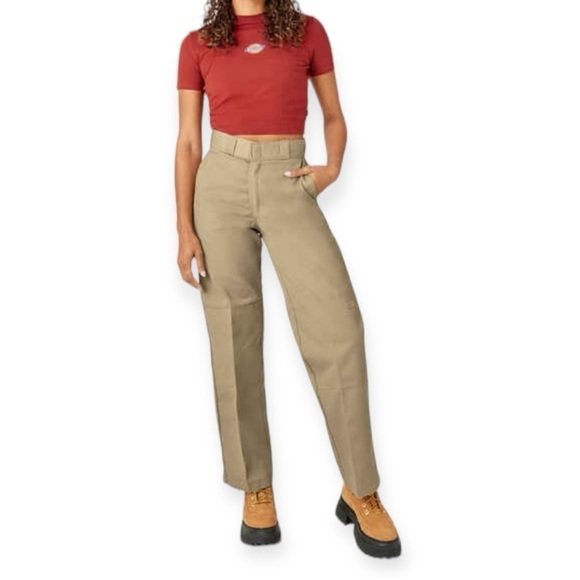 DICKIES Women’s Twill Work Pants Loose Straight Fit Khaki NEW Workwear - Picture 1 of 14